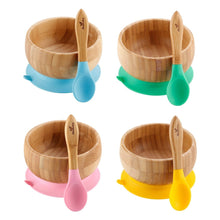 Load image into Gallery viewer, وعاء بقاعدة تثبيت بالشفط للأطفال من الخيزران + ملعقة من ماركة افانتشي