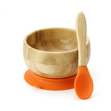 Load image into Gallery viewer, وعاء بقاعدة تثبيت بالشفط للأطفال من الخيزران + ملعقة من ماركة افانتشي