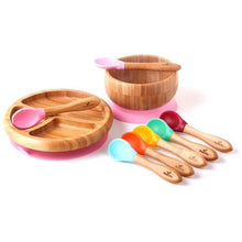 Load image into Gallery viewer, طبق مقسم وملعقة من خشب الخيزران من ماركة افانتشي