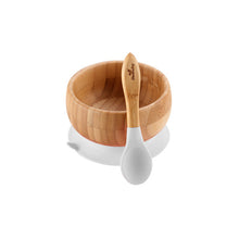 Load image into Gallery viewer, وعاء بقاعدة تثبيت بالشفط للأطفال من الخيزران + ملعقة من ماركة افانتشي