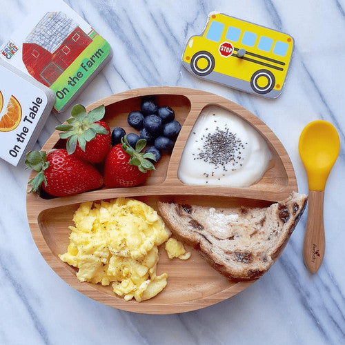 Blue Bamboo Suction Toddler Plate Spoon spadbarn.kw