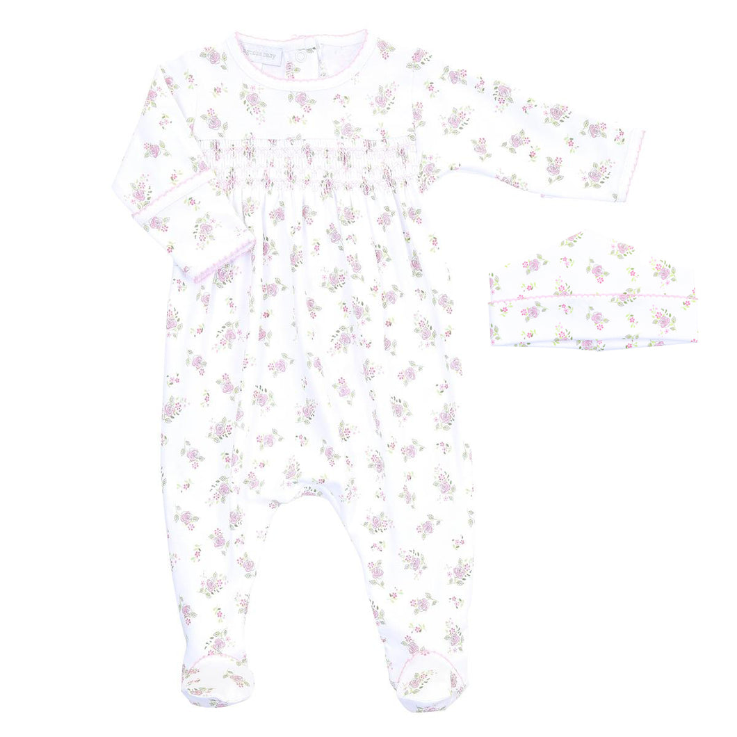 Hope's Rose Essentials Smocked Printed Footie + Hat