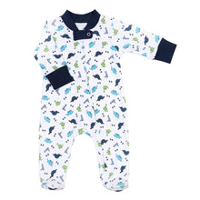 Load image into Gallery viewer, Dino Days Navy Printed Zipped Footie
