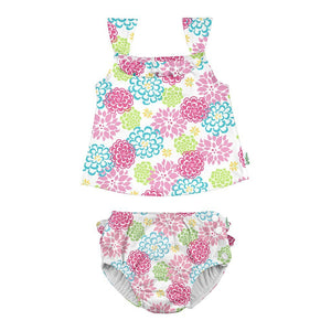 Two-piece Ruffle Tankini with Snap Reusable Absorbent Swim Diaper