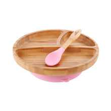 Load image into Gallery viewer, Pink Bamboo Suction Toddler Plate + Spoon
