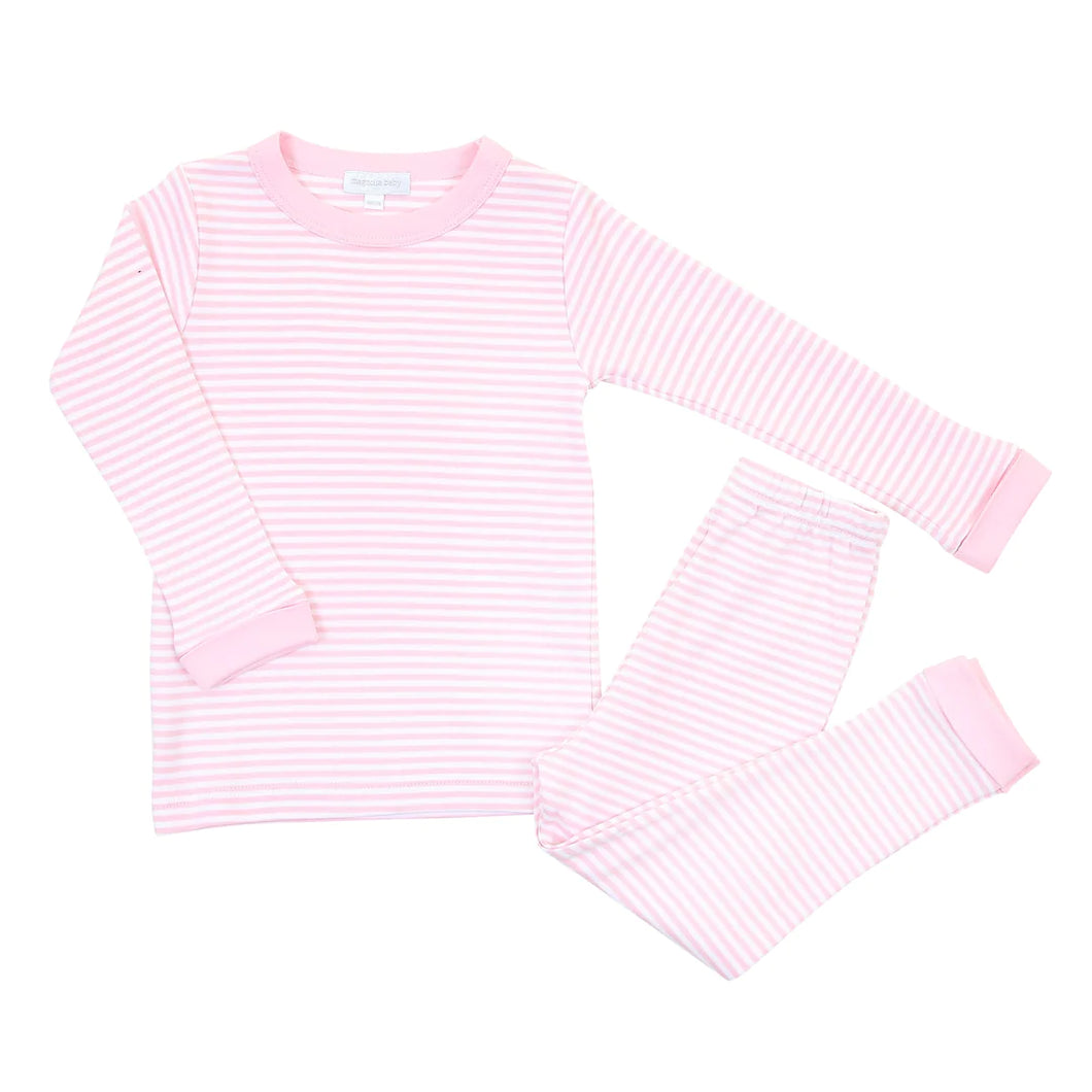 100% Pima Cotton Pink Essentials Stripes Long Pajamas