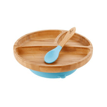 Load image into Gallery viewer, Blue Bamboo Suction Toddler Plate + Spoon
