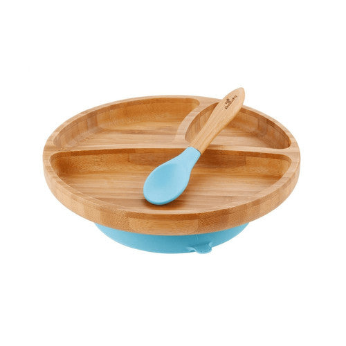 Blue Bamboo Suction Toddler Plate + Spoon